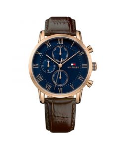 Men's Chronograph Dark Brown Leather Strap Watch 44mm