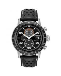 Eco-Drive Men's Chronograph Black Leather Strap Watch 44mm