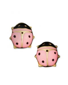 Children's 14k Gold Earrings, Pink Ladybug Studs