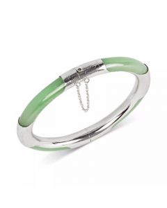 Dyed Green Jade (7mm) Bangle Bracelet in Sterling Silver (Also available in Red, Black and Green and Red Dyed Jade)