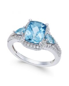 London Blue Topaz (2-5/8 ct. t.w.) and White Topaz (1/4 ct. t.w.) Ring in Sterling Silver