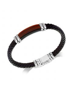 EFFY® Men's Tiger's Eye Brown Leather Bracelet in Sterling Silver