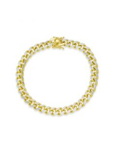 Men's Two-Tone Cuban Link Chain Bracelet in 14k Gold-Plated Sterling Silver and Sterling Silver