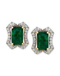 Emerald (1-1/5 ct. t.w.) & Diamond (1/6 ct. t.w.) Stud Earrings (3/8 ct. t.w.) in 14k Gold