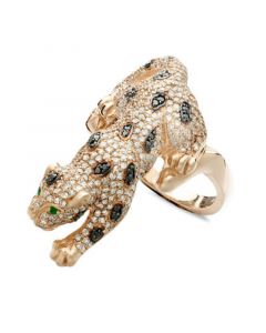 EFFY® Signature Diamond Black and White Diamond (1-1/2 ct. t.w.) and Emerald Accent Panther in 14k Rose Gold