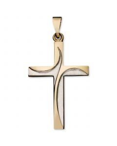 Swirl Cross Pendant in 14k Yellow and White Gold