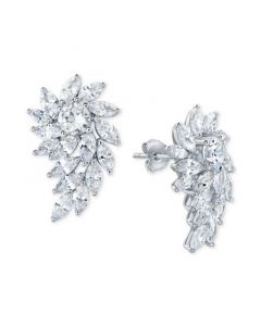 Cubic Zirconia Cluster Drop Earrings in Sterling Silver