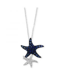 Seaside by EFFY® Sapphire (1/2 ct. t.w.) & Diamond (1/10 ct. t.w.) Starfish Pendant Necklace in 14k White Gold