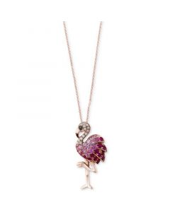 Safari by EFFY® Multi-Gemstone (5/8 ct. t.w.) & Diamond Accent Flamingo Pendant Necklace in 14k Rose Gold