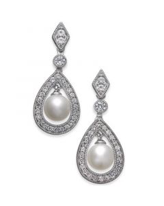 Cultured Freshwater Pearl (6mm) & White Topaz (1 ct. t.w.) Drop Earrings in Sterling Silver