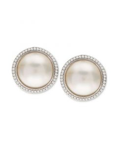 Cultured Mabé Pearl (12mm) & White Topaz (3/8 ct. t.w.) Stud Earrings in Sterling Silver