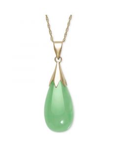 Dyed Jade  (10 x 20mm) Elongated Teardrop Pendant Necklace in 10k Gold