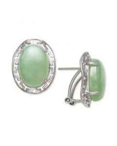 Dyed Jade  (10 x 14mm) Greek Key Oval Drop Earrings in Sterling Silver