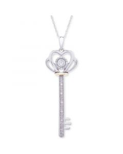 Diamond Accent Two-Tone Key Pendant Necklace in Sterling Silver & 10k Gold