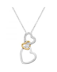 18k Gold over Sterling Silver and Sterling Silver Heart Necklace, Diamond Accent Three Interlocking Heart Pendant