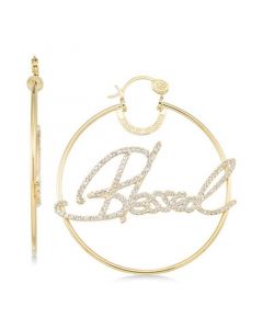 Crystal "Blessed" Hoop Earrings in 14k Gold over Sterling Silver