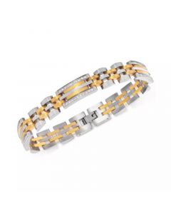 Men's Diamond Two-Tone Link Bracelet (1/2 ct. t.w.) in Stainless Steel and Yellow Ion-Plate