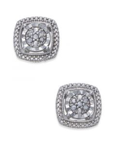 Diamond Cluster Miracle Plate Stud Earrings (1/10 ct. t.w.) in Sterling Silver