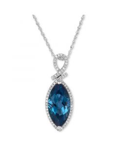 London Blue Topaz (4-1/2 ct. t.w.) & Diamond (1/5 ct. t.w.) Pendant Necklace in 14k White Gold