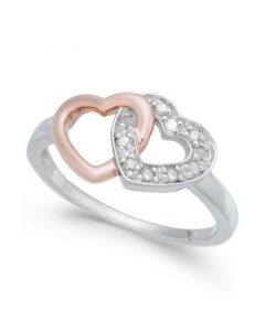 Diamond Interlocking Heart Ring (1/10 ct. t.w.) in Sterling Silver and Rose Gold-Plate