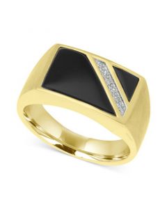 Men's Onyx & Diamond Accent Ring in 10k Gold