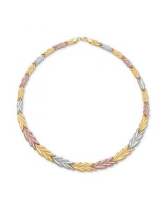 Tri-Color Chevron Stampato Collar Necklace in 14k Gold, White Gold & Rose Gold