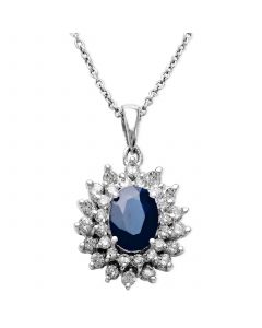 Royalty Inspired by EFFY® Sapphire (1-9/10 ct. t.w.) and Diamond (1 ct. t.w.) Two Row Oval Pendant in 14k White Gold