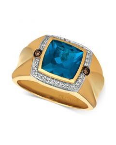 Gents™ Men's London Blue Topaz (4-1/8 ct. t.w.) & Diamond (1/5 ct. t.w.) Ring in 14k Gold