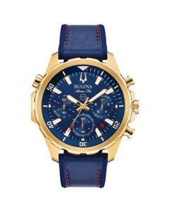 Men's Chronograph Marine Star Blue Leather & Silicone Strap Watch 43mm