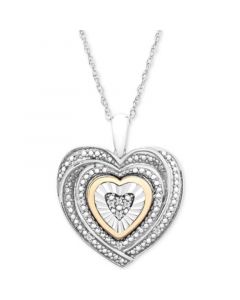 Diamond Accent Two-Tone Heart Pendant Necklace in Sterling Silver and 10k Gold