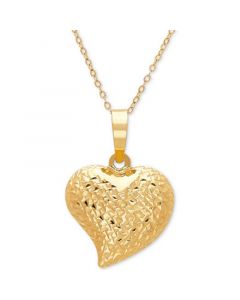 Textured Puff 17" Heart Pendant Necklace in 10k Gold