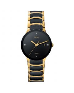 Watch, Unisex Centrix Jubile Diamond Dial (1/10 ct. t.w.) Black Ceramic and Gold-Tone PVD Bracelet R30929712