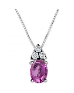 Pink Sapphire (1-1/10 ct. t.w.) & Diamond (1/8 ct. t.w.) 16" Pendant Necklace in 14k White Gold