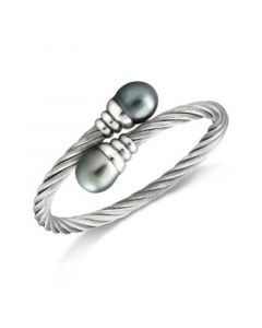 Cultured Tahitian Pearl (10mm) Bangle Bracelet in Stainless Steel