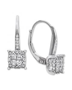 Diamond Cluster Drop Earrings (1/2 ct. t.w.) in 14k White Gold