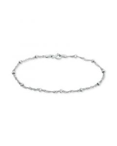 Sterling Silver Bracelet,  7-1/4" Singapore Small Beaded Chain