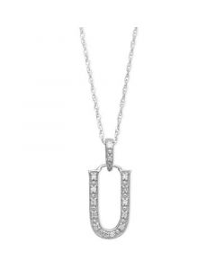 14k White Gold Necklace, Diamond Accent Letter U