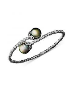 Pearl Bracelet, Sterling Silver Cultured Tahitian Pearl (9mm) and Sparkle Bead Cuff