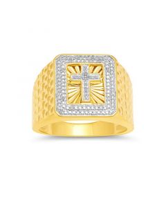 Men's Diamond Cross Ring (1/10 ct. t.w.) in 18k Gold-Plated Sterling Silver