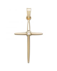 14k Yellow Gold Pendant, Diamond Accent Slim Line Cross