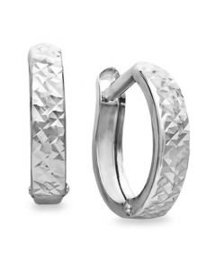 10k White Gold Earrings, Diamond Cut Hinged Hoop Earrings