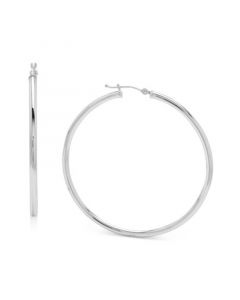 14k White Gold Earrings, Large Polished Hoop