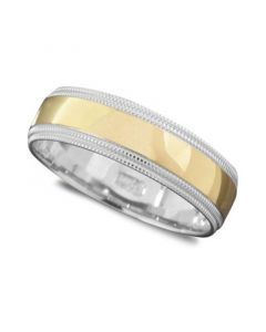 Men's 14k Gold and 14k White Gold Ring, Milgrain Edge (Size 6-13)