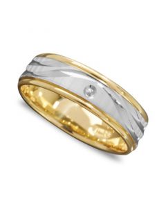 Men's 14k Gold and 14k White Gold Ring, Wave Engraved Band