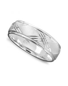 Men's X Engraved Band in 14k White Gold