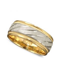 Men's 14k Gold and 14k White Gold Ring, Spiral Dome Band