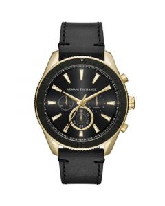 Men's Chronograph Black Leather Strap Watch 46mm