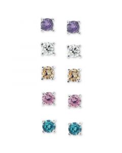 Sterling Silver Earring Set, Multicolor Cubic Zirconia Five Stud Earring Set (1 ct. t.w.)