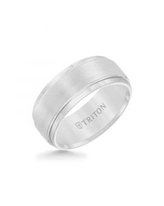 Men's White Tungsten Carbide Ring, Comfort Fit Wedding Band (9mm)