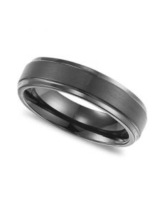 Men's Black Tungsten Carbide Ring, Comfort Fit Wedding Band (6mm)